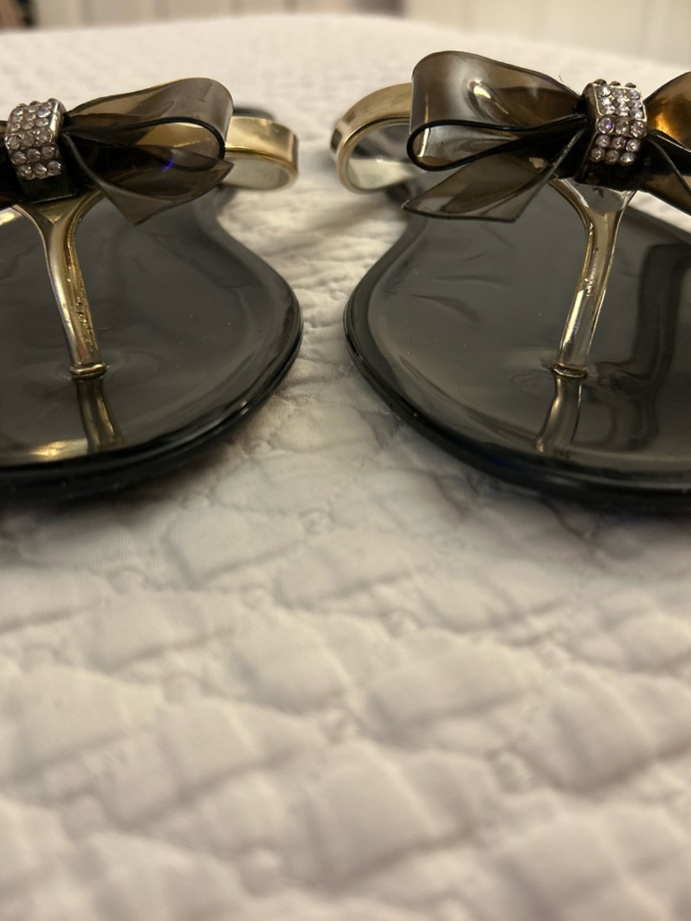 CR Collection Black Jelly Sandals with Gold Straps & rhinestones - Picture 6 of 16